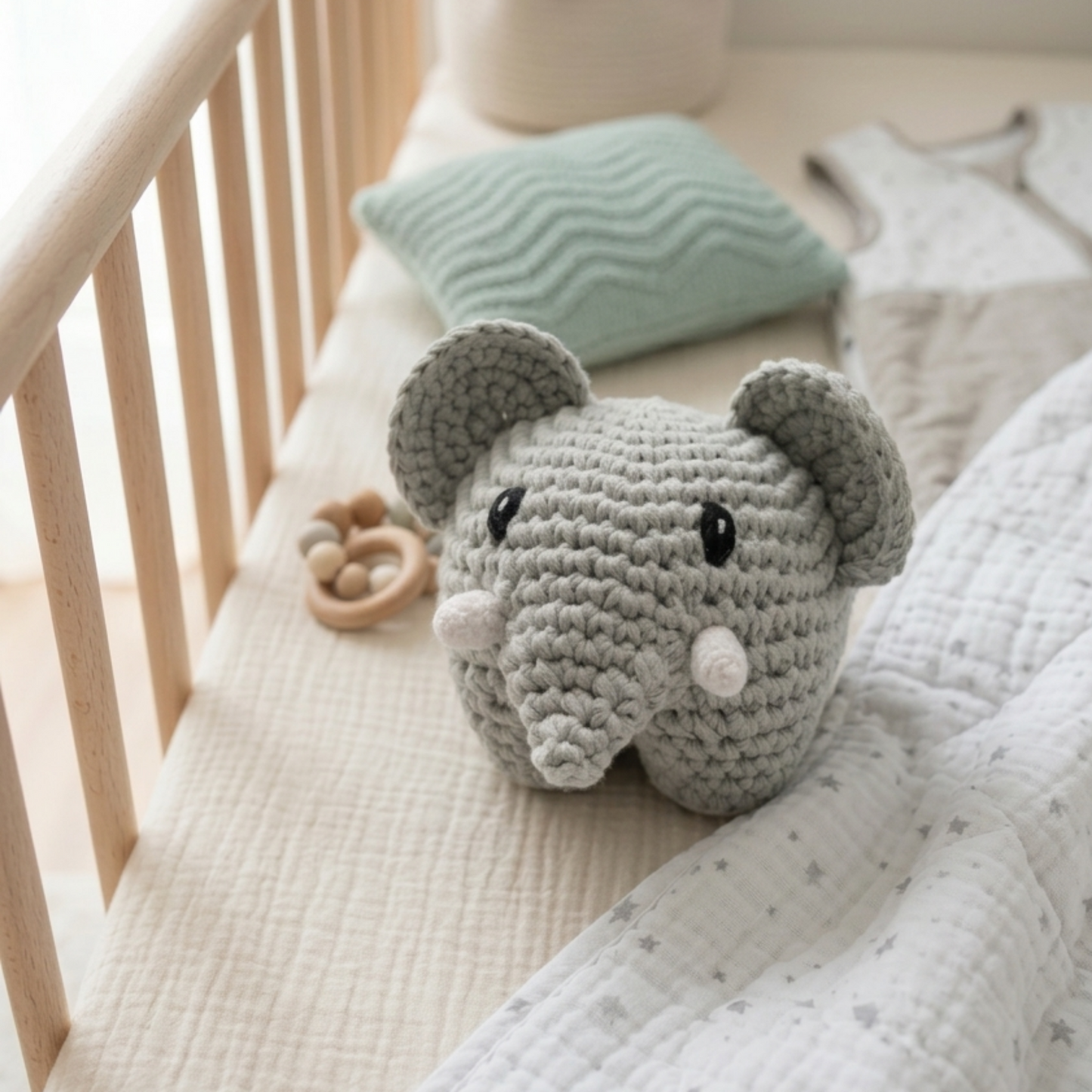 Baby Kuscheltier Elefant Carl im Kinderbett - Lifestyle Ansicht